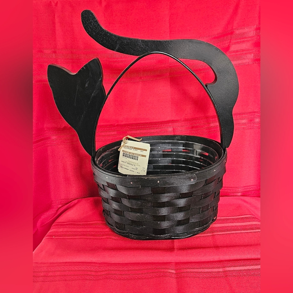Longaberger Halloween Black Kitty Cat Basket And Protector New With Tag